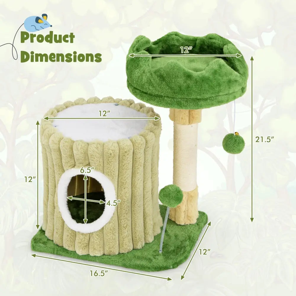 Cute Cat Tree with Sisal Scratching Posts and Dangling Ball - Green - Cat Trees Condos & Scratchers