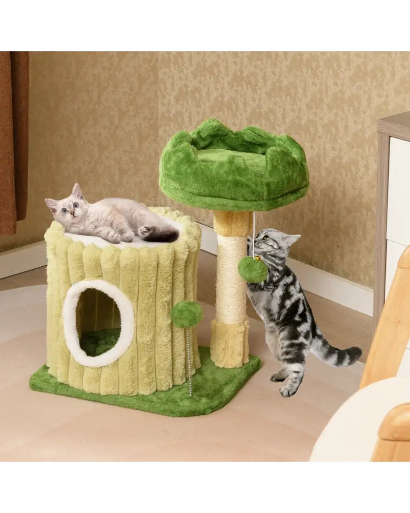 Cute Cat Tree with Sisal Scratching Posts and Dangling Ball - Green - Cat Trees Condos & Scratchers