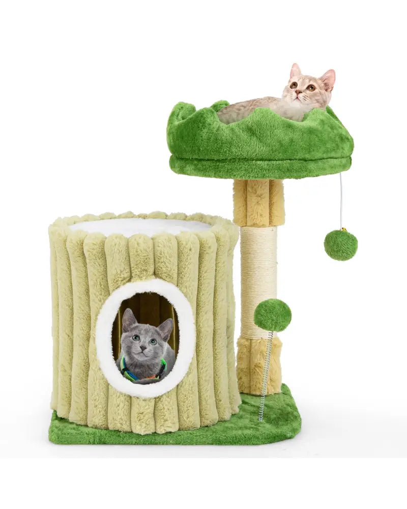 Cute Cat Tree with Sisal Scratching Posts and Dangling Ball - Green - Cat Trees Condos & Scratchers