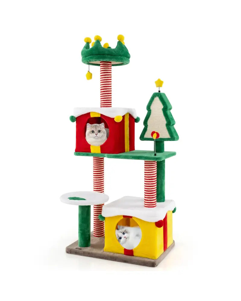 Cute Christmas Cat Tree Cat Tower for Indoor Cats with Scratching Posts and Carpet-Multicolor - Multicolor - Cat Trees