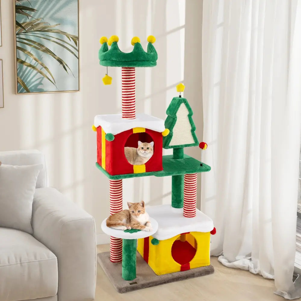 Cute Christmas Cat Tree Cat Tower for Indoor Cats with Scratching Posts and Carpet-Multicolor - Multicolor - Cat Trees