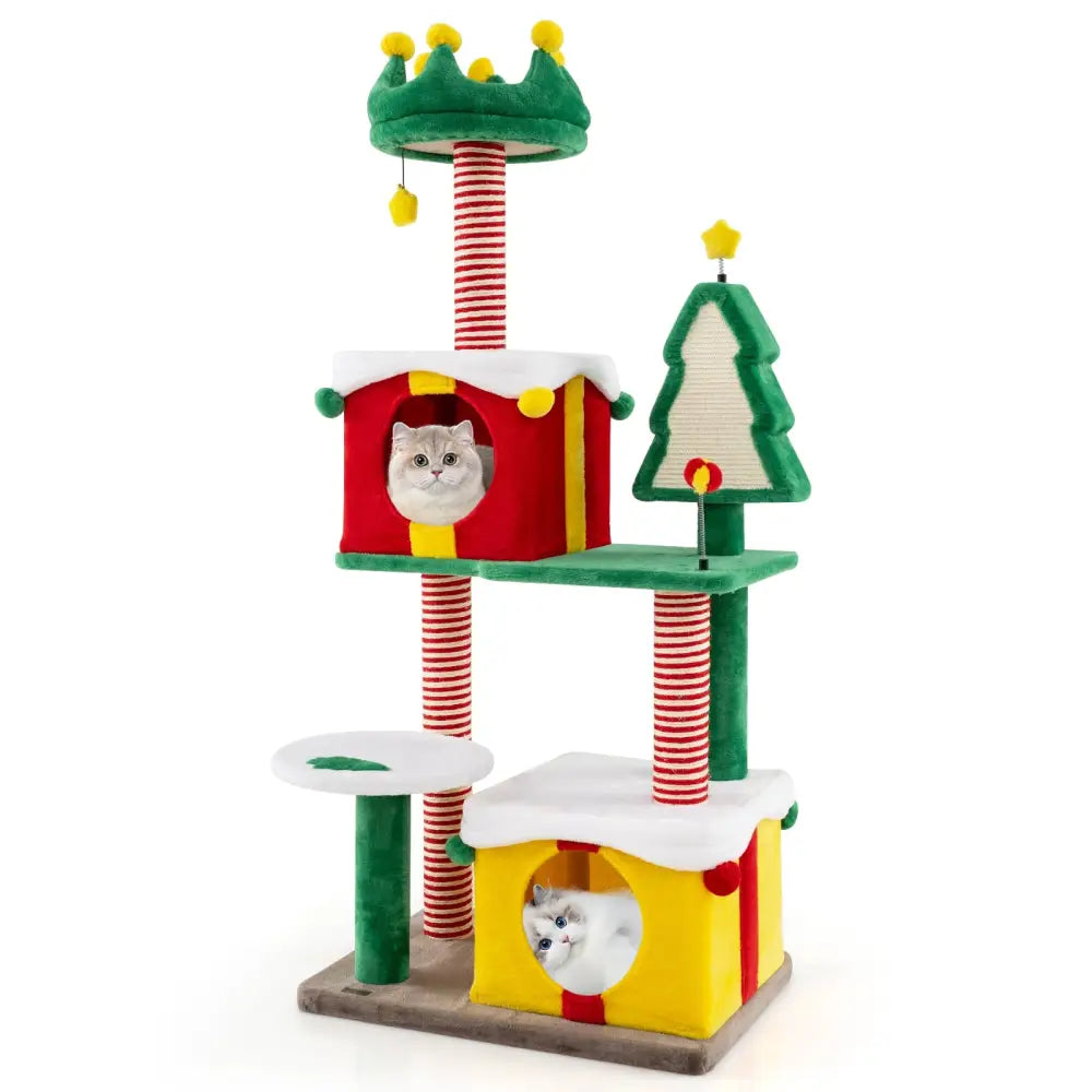 Cute Christmas Cat Tree Cat Tower for Indoor Cats with Scratching Posts and Carpet-Multicolor - Multicolor - Cat Trees