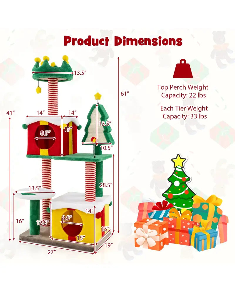 Cute Christmas Cat Tree Cat Tower for Indoor Cats with Scratching Posts and Carpet-Multicolor - Multicolor - Cat Trees