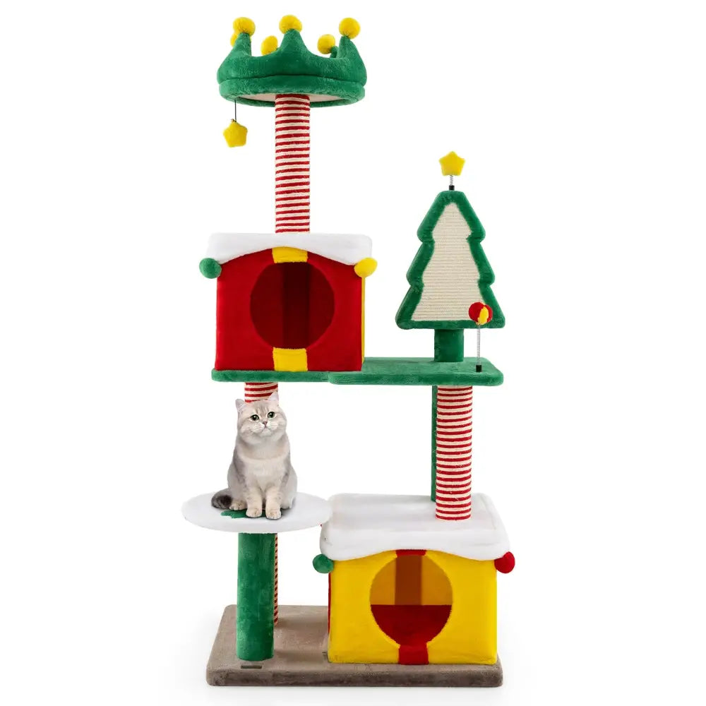 Cute Christmas Cat Tree Cat Tower for Indoor Cats with Scratching Posts and Carpet-Multicolor - Multicolor - Cat Trees