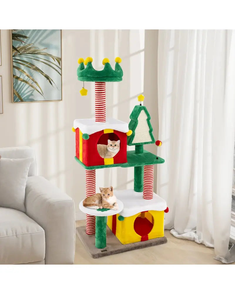 Cute Christmas Cat Tree Cat Tower for Indoor Cats with Scratching Posts and Carpet-Multicolor - Multicolor - Cat Trees