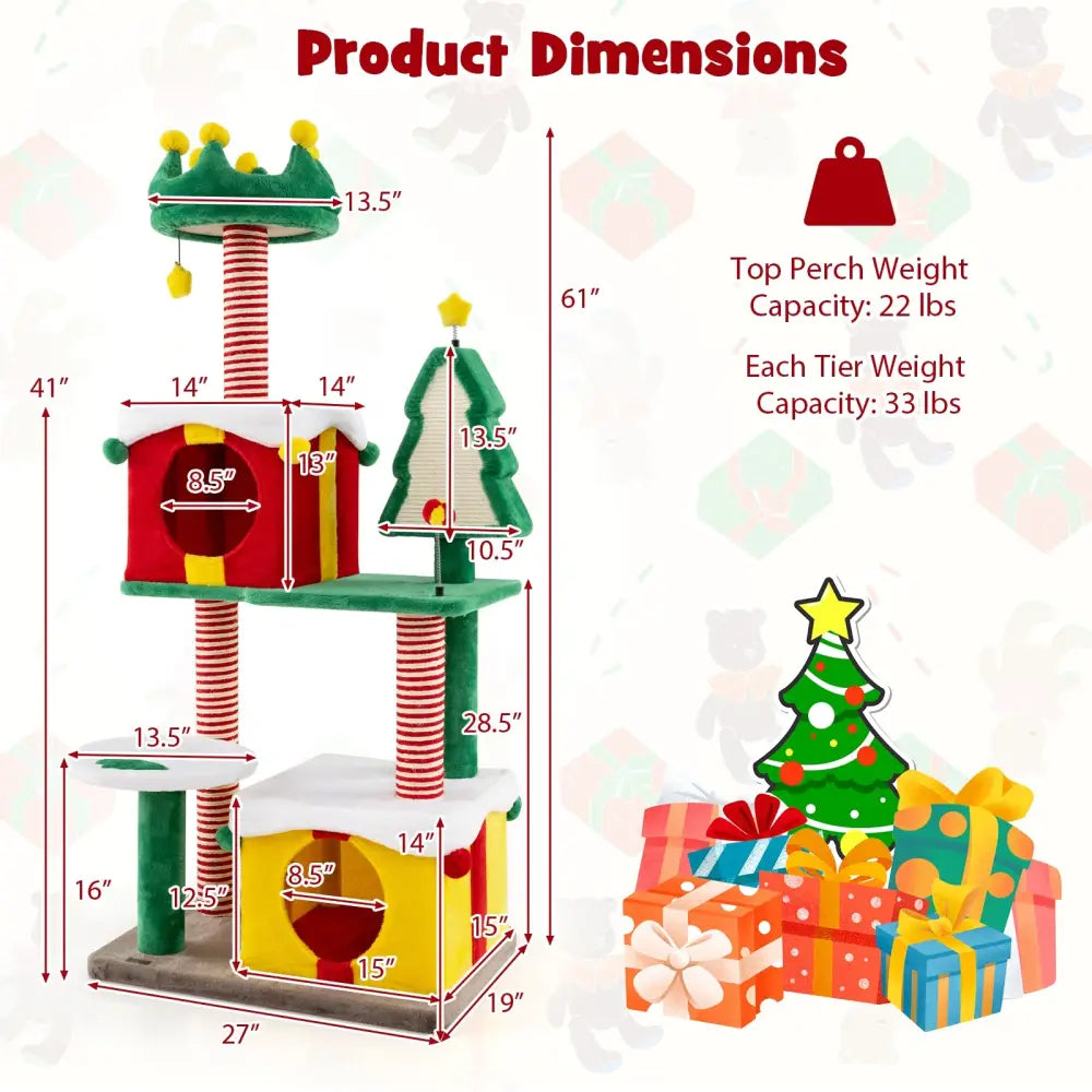 Cute Christmas Cat Tree Cat Tower for Indoor Cats with Scratching Posts and Carpet-Multicolor - Multicolor - Cat Trees