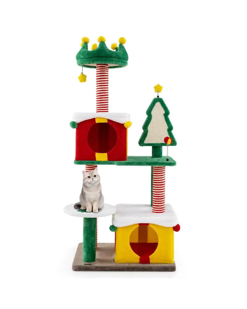 Cute Christmas Cat Tree Cat Tower for Indoor Cats with Scratching Posts and Carpet-Multicolor - Multicolor - Cat Trees