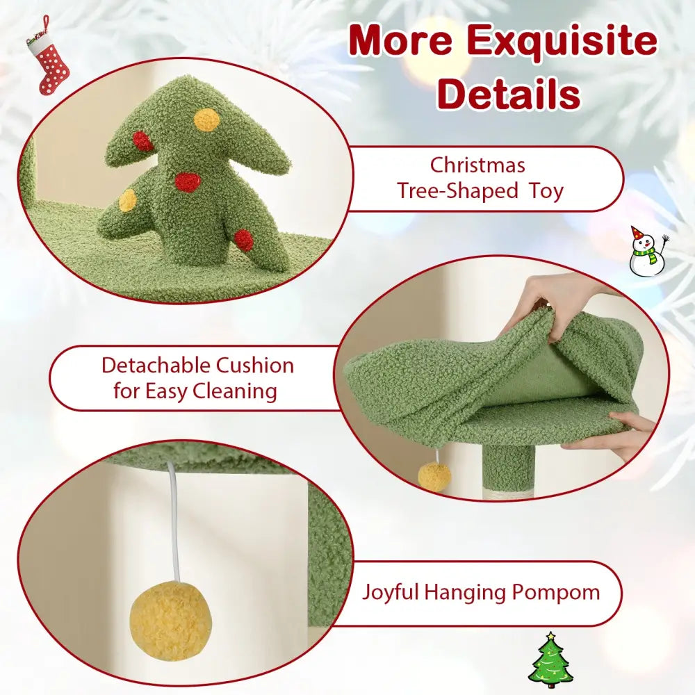 Cute Christmas Cat Tree with Sisal Scratching Posts and Gift Box Shaped Condo-Green - Green - Cat Trees Condos &