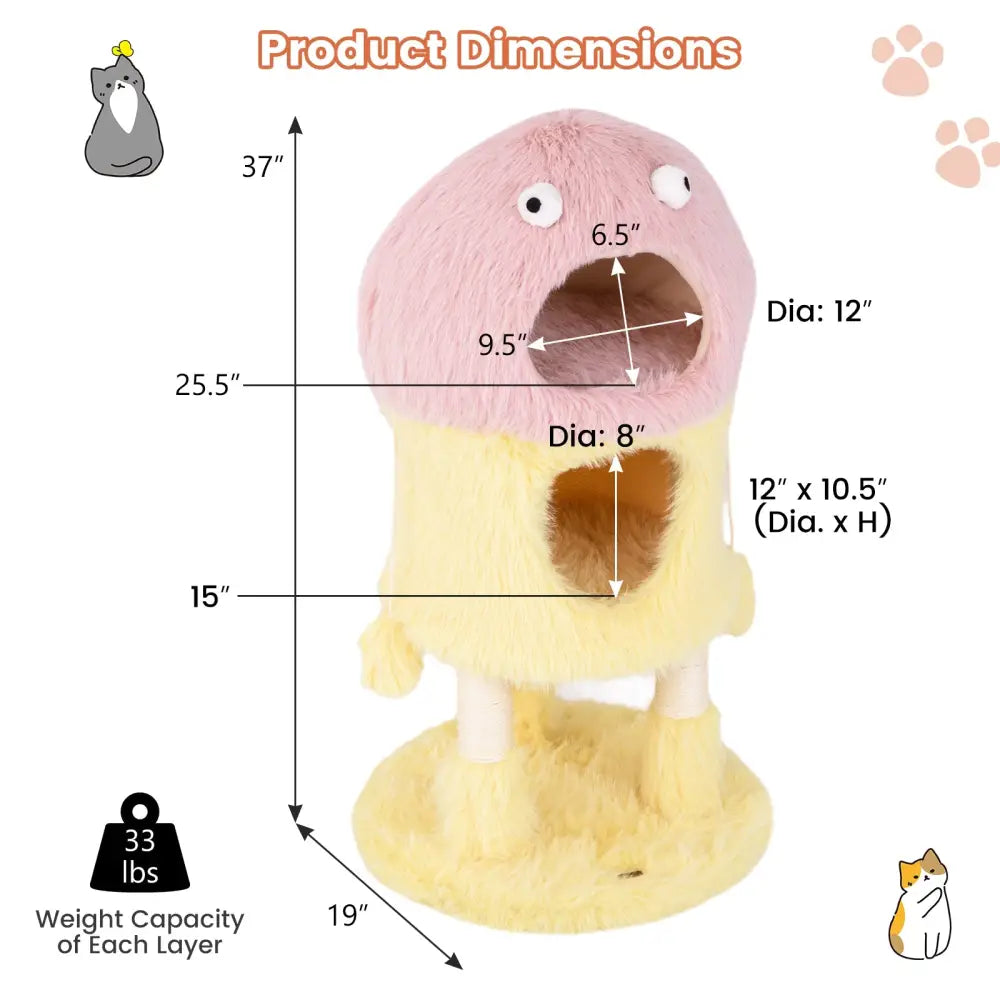Cute Monster-Themed Cat Tower with 2 Private Condos and 3-Level Activity Center-Yellow - Yellow - Cat Trees Condos &