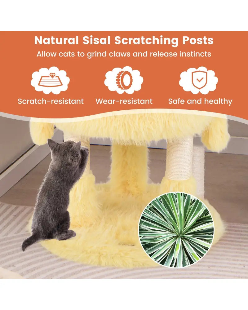 Cute Monster-Themed Cat Tower with 2 Private Condos and 3-Level Activity Center-Yellow - Yellow - Cat Trees Condos &