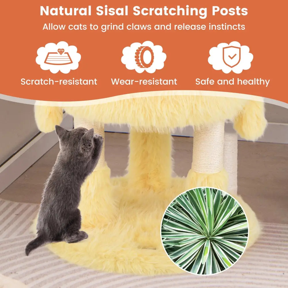 Cute Monster-Themed Cat Tower with 2 Private Condos and 3-Level Activity Center-Yellow - Yellow - Cat Trees Condos &