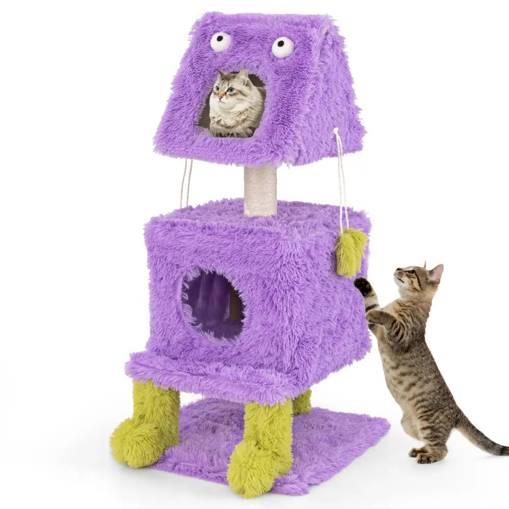 Cute Monster-Themed Cat Tower with 2 Private Condos for Small Place-Purple - Purple - Cat Trees Condos & Scratchers