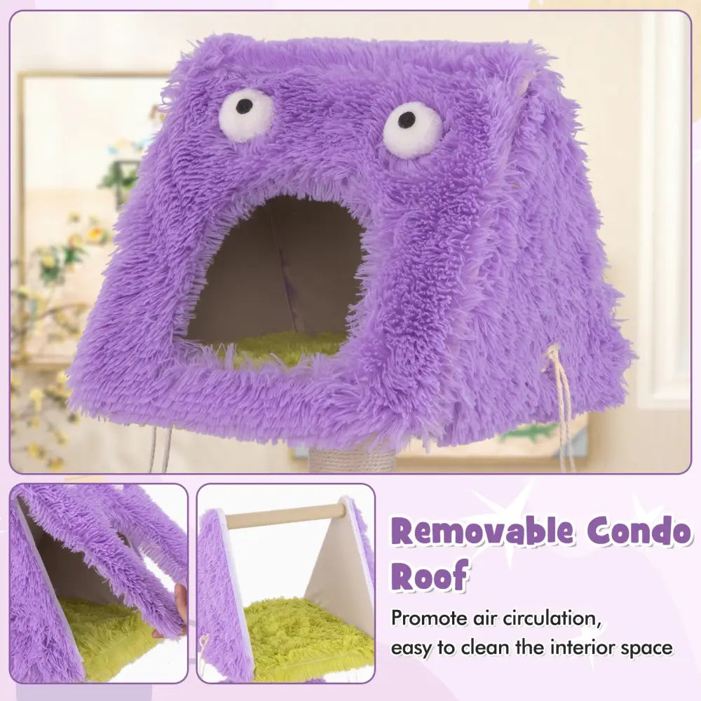 Cute Monster-Themed Cat Tower with 2 Private Condos for Small Place-Purple - Purple - Cat Trees Condos & Scratchers