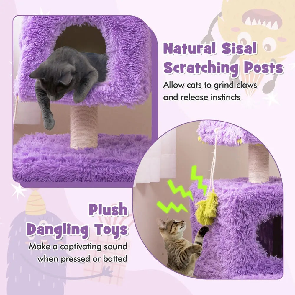Cute Monster-Themed Cat Tower with 2 Private Condos for Small Place-Purple - Purple - Cat Trees Condos & Scratchers