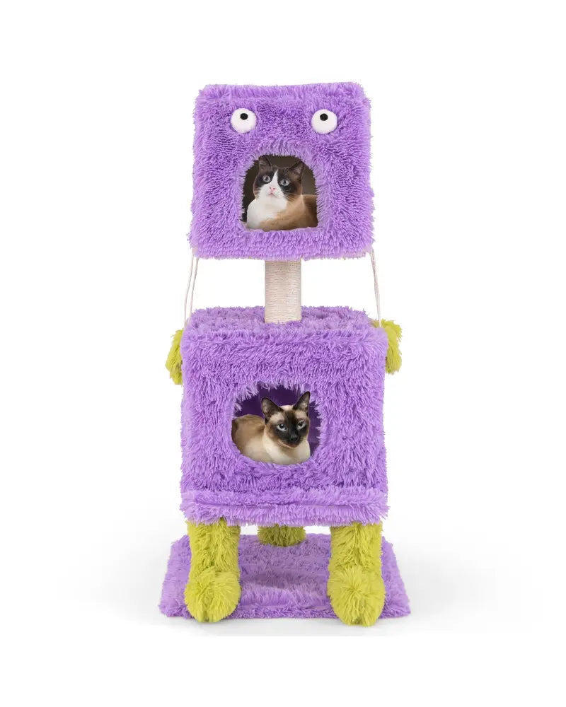 Cute Monster-Themed Cat Tower with 2 Private Condos for Small Place-Purple - Purple - Cat Trees Condos & Scratchers
