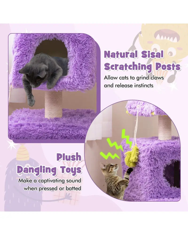 Cute Monster-Themed Cat Tower with 2 Private Condos for Small Place-Purple - Purple - Cat Trees Condos & Scratchers