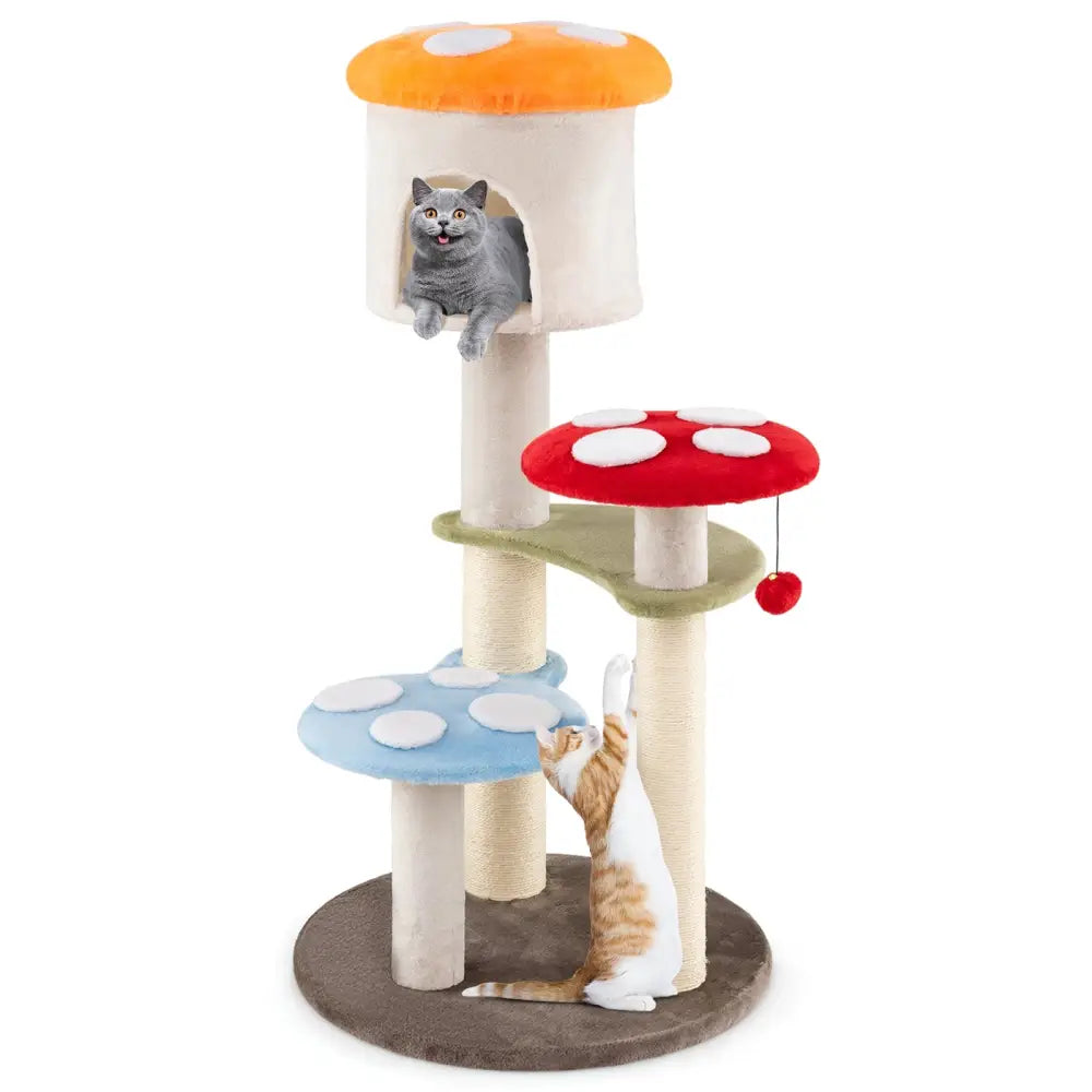 Cute Mushroom Cat Tree with Sisal Scratching Posts Top Condo and Padded Platforms-Multicolor - Multicolor - Cat Trees