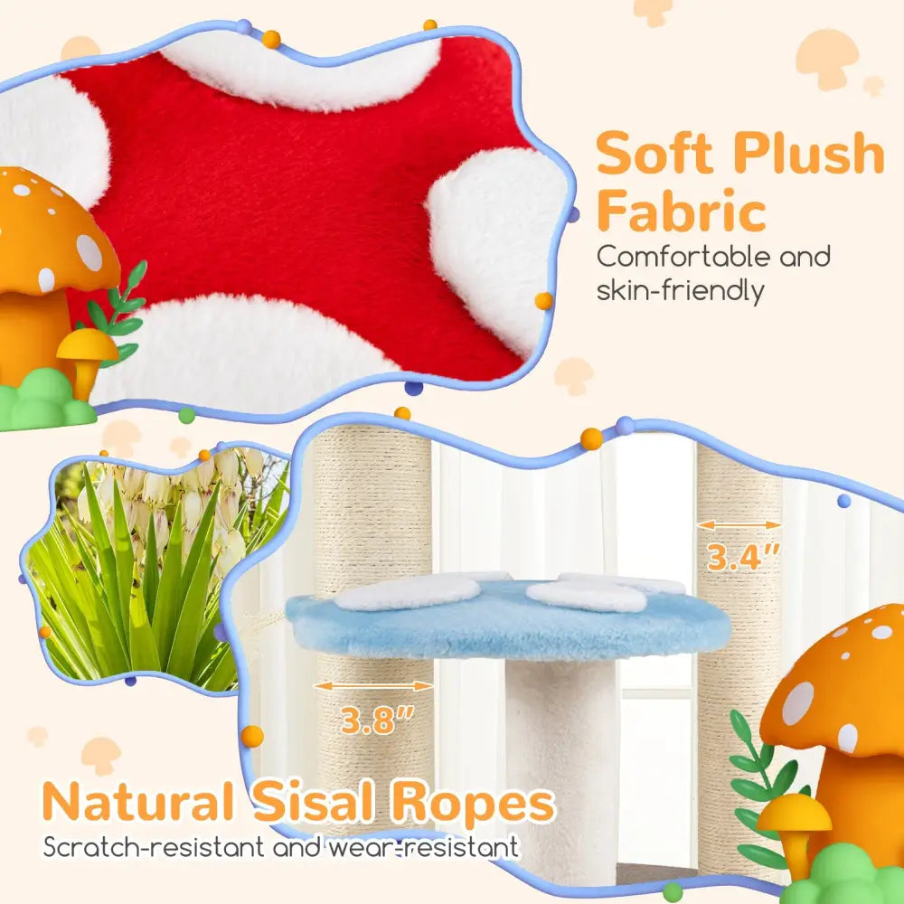 Cute Mushroom Cat Tree with Sisal Scratching Posts Top Condo and Padded Platforms-Multicolor - Multicolor - Cat Trees