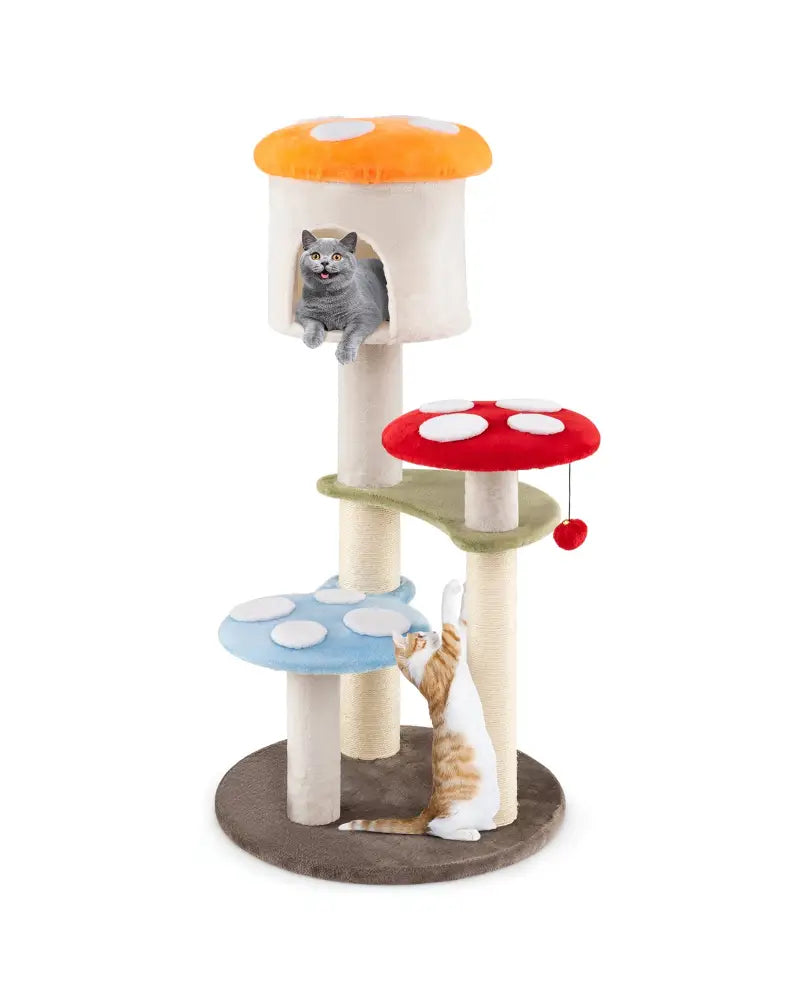 Cute Mushroom Cat Tree with Sisal Scratching Posts Top Condo and Padded Platforms-Multicolor - Multicolor - Cat Trees