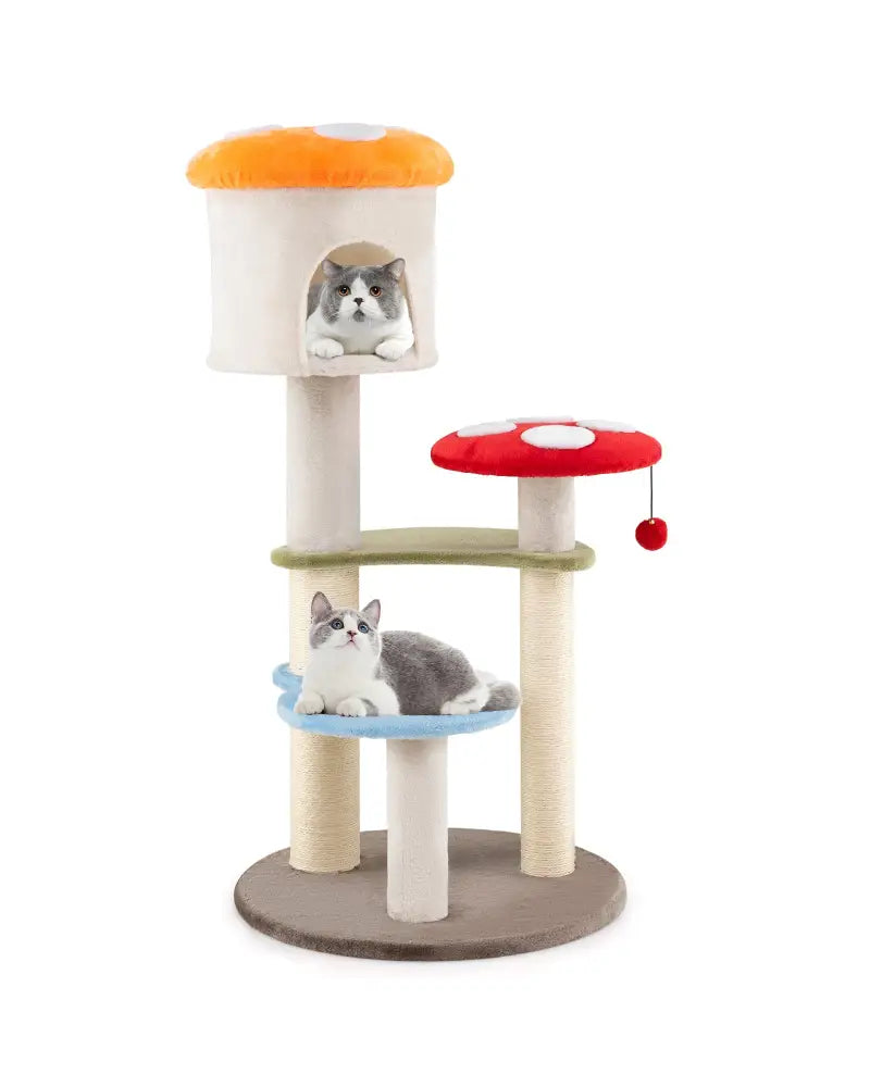 Cute Mushroom Cat Tree with Sisal Scratching Posts Top Condo and Padded Platforms-Multicolor - Multicolor - Cat Trees