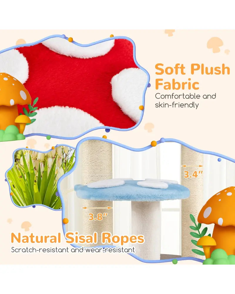 Cute Mushroom Cat Tree with Sisal Scratching Posts Top Condo and Padded Platforms-Multicolor - Multicolor - Cat Trees