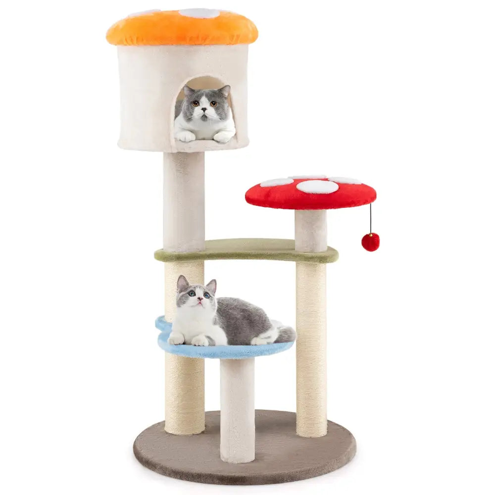 Cute Mushroom Cat Tree with Sisal Scratching Posts Top Condo and Padded Platforms-Multicolor - Multicolor - Cat Trees