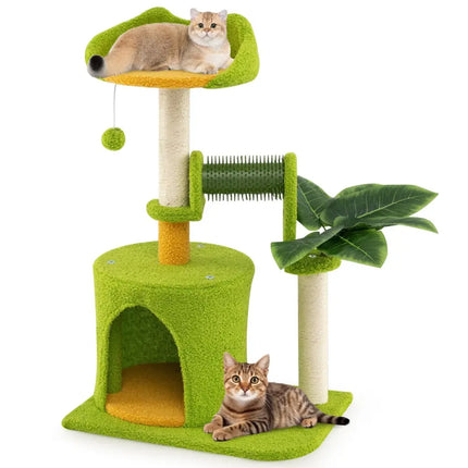Cute Palm Cat Tree for Indoor Cats with Artificial Leaves - Green - Oasis Home Essentials