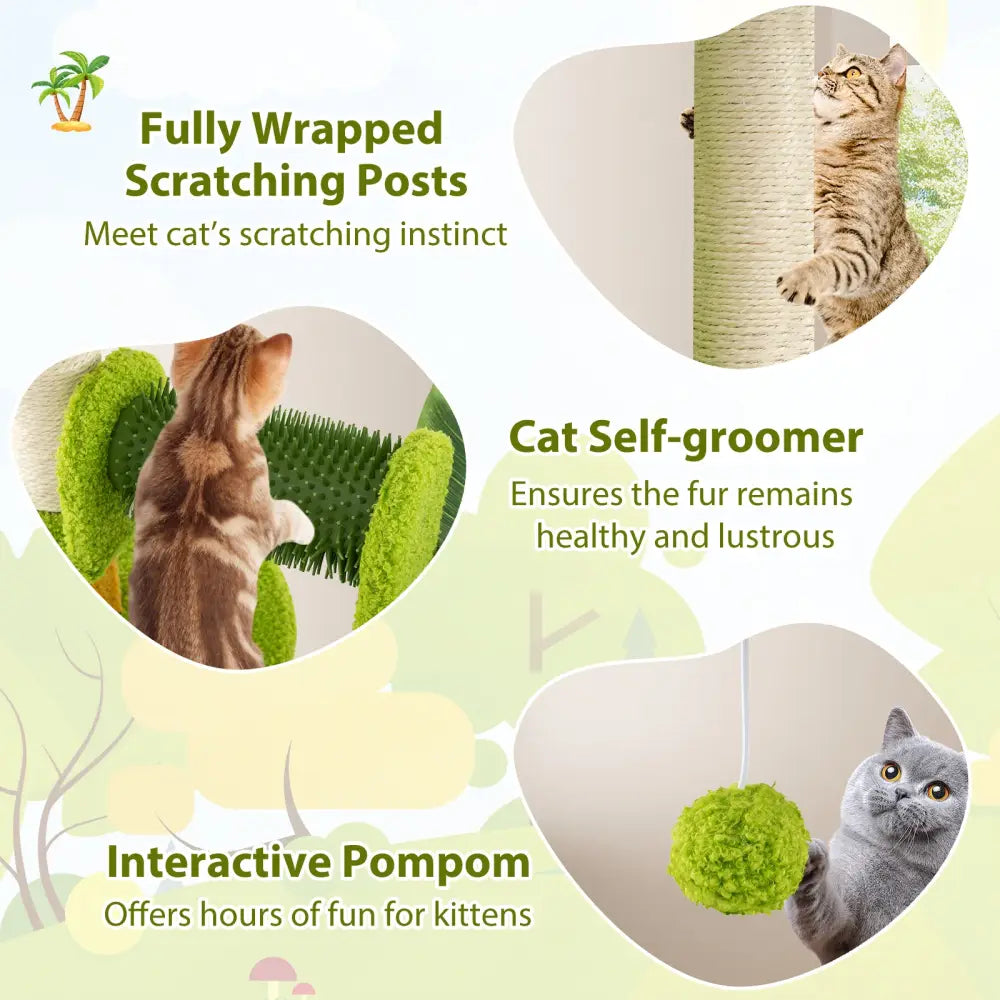 Cute Palm Cat Tree for Indoor Cats with Artificial Leaves-Green - Green - Cat Trees Condos & Scratchers