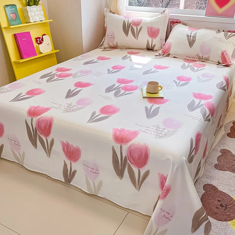 100% Cotton Flower Printed Bed Sheet – Single/Double/King Flat Sheet