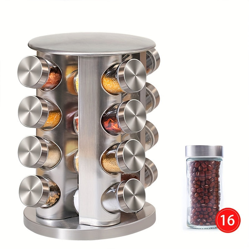 Stainless Steel 16-Can Rotating Seasoning Rack – Space-Saving Tower