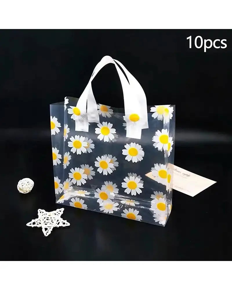 Daisy Printed Transparent Tote Bag-5/10pc - 10PCS
