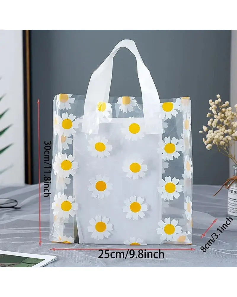 Daisy Printed Transparent Tote Bag-5/10pc