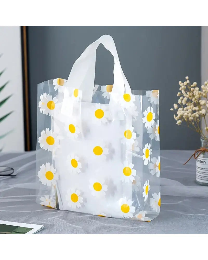 Daisy Printed Transparent Tote Bag-5/10pc