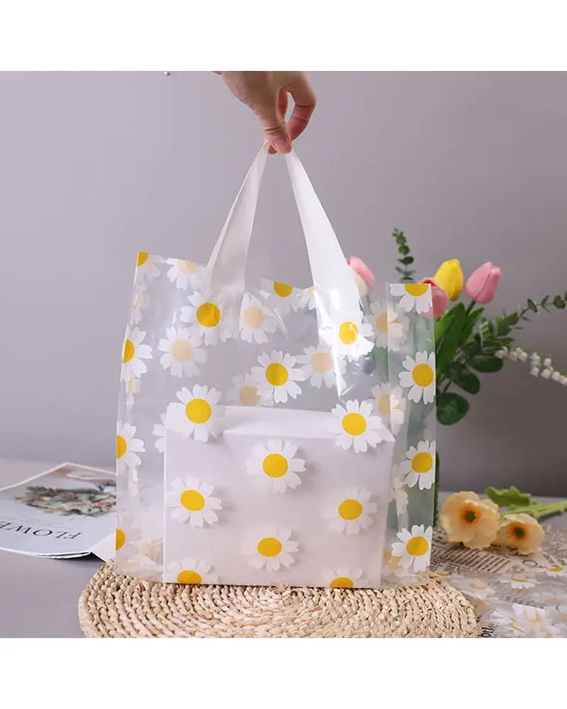 Daisy Printed Transparent Tote Bag-5/10pc