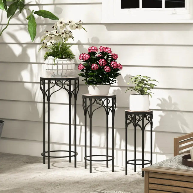 Decorative Flower Display Holder with Ceramic Top for Patio - Black - Plant Stands