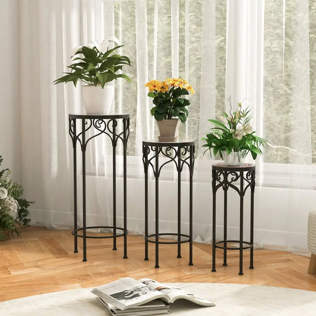 Decorative Flower Display Holder with Ceramic Top for Patio - Black - Plant Stands