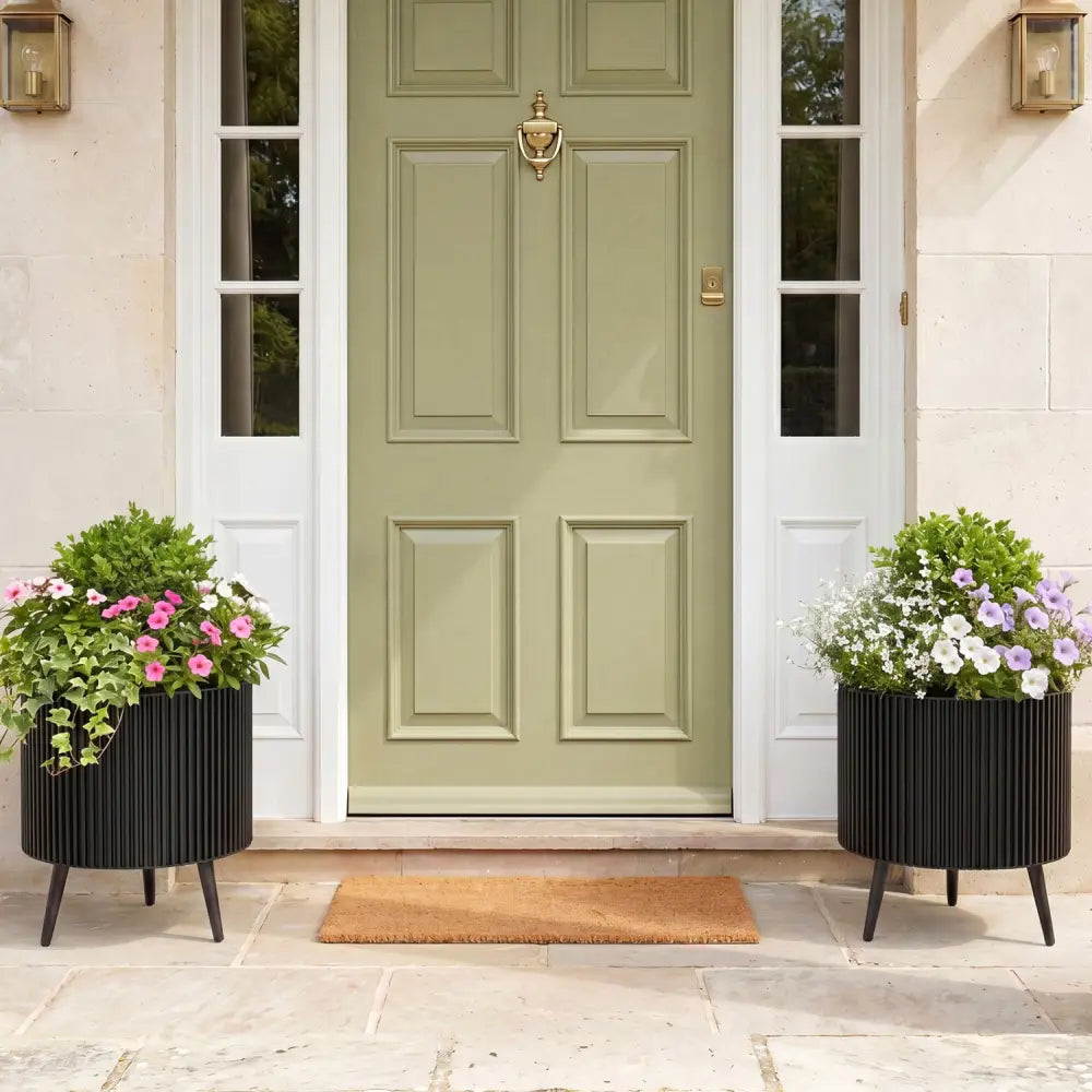 Decorative Flower Pots with Stand and Drainage Holes Set of 2-L - Raised Garden Beds