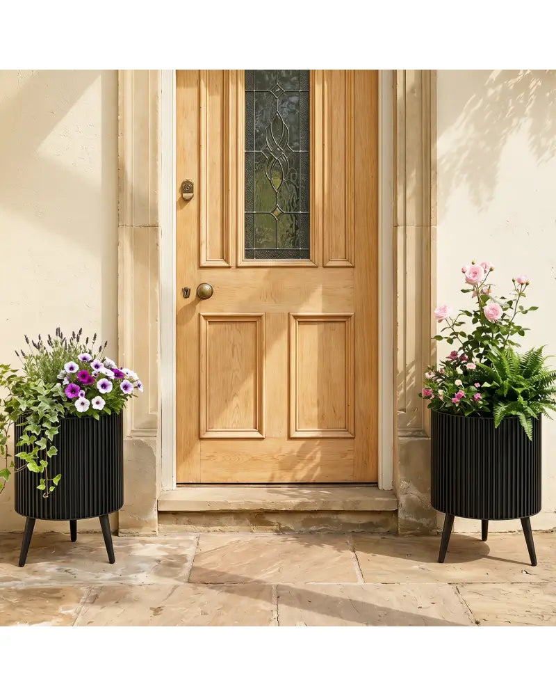 Decorative Flower Pots with Stand and Drainage Holes Set of 2-M - Raised Garden Beds