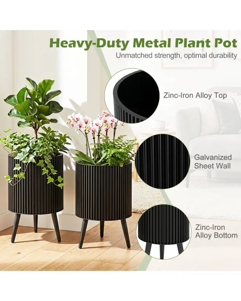 Decorative Flower Pots with Stand and Drainage Holes Set of 2-M - Raised Garden Beds