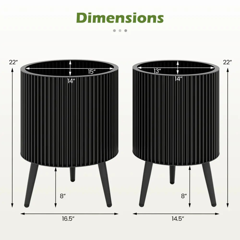 Decorative Flower Pots with Stand and Drainage Holes Set of 2-M - Raised Garden Beds