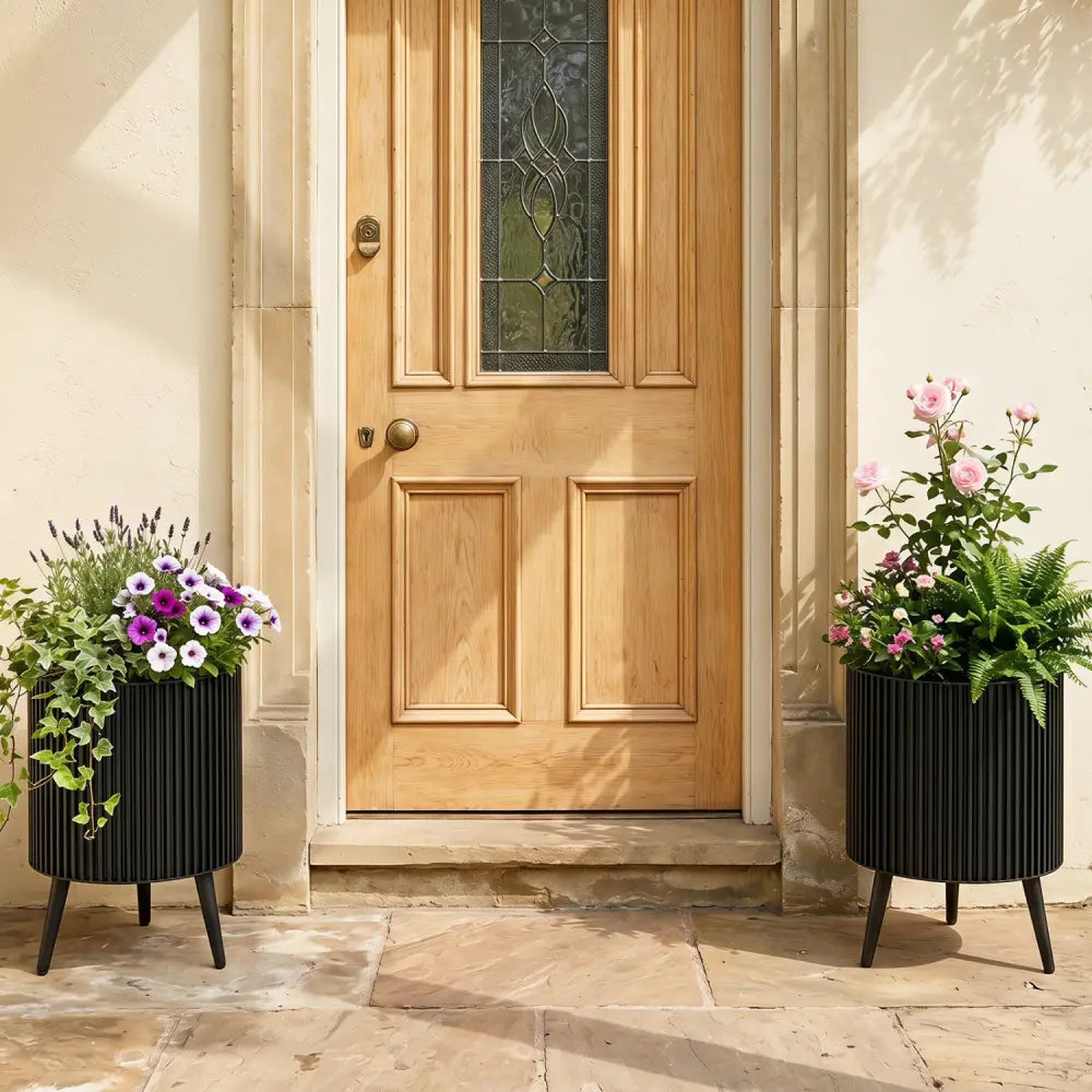 Decorative Flower Pots with Stand and Drainage Holes Set of 2-M - Raised Garden Beds