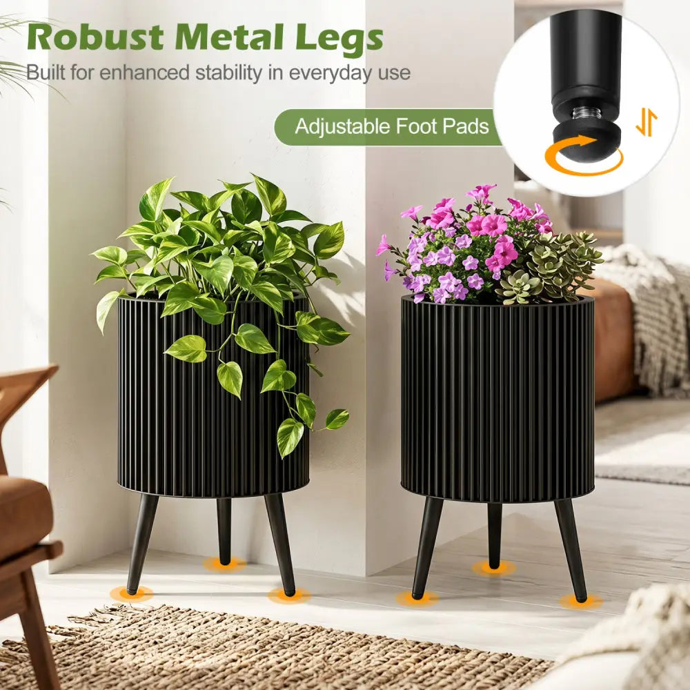 Decorative Flower Pots with Stand and Drainage Holes Set of 2-M - Raised Garden Beds