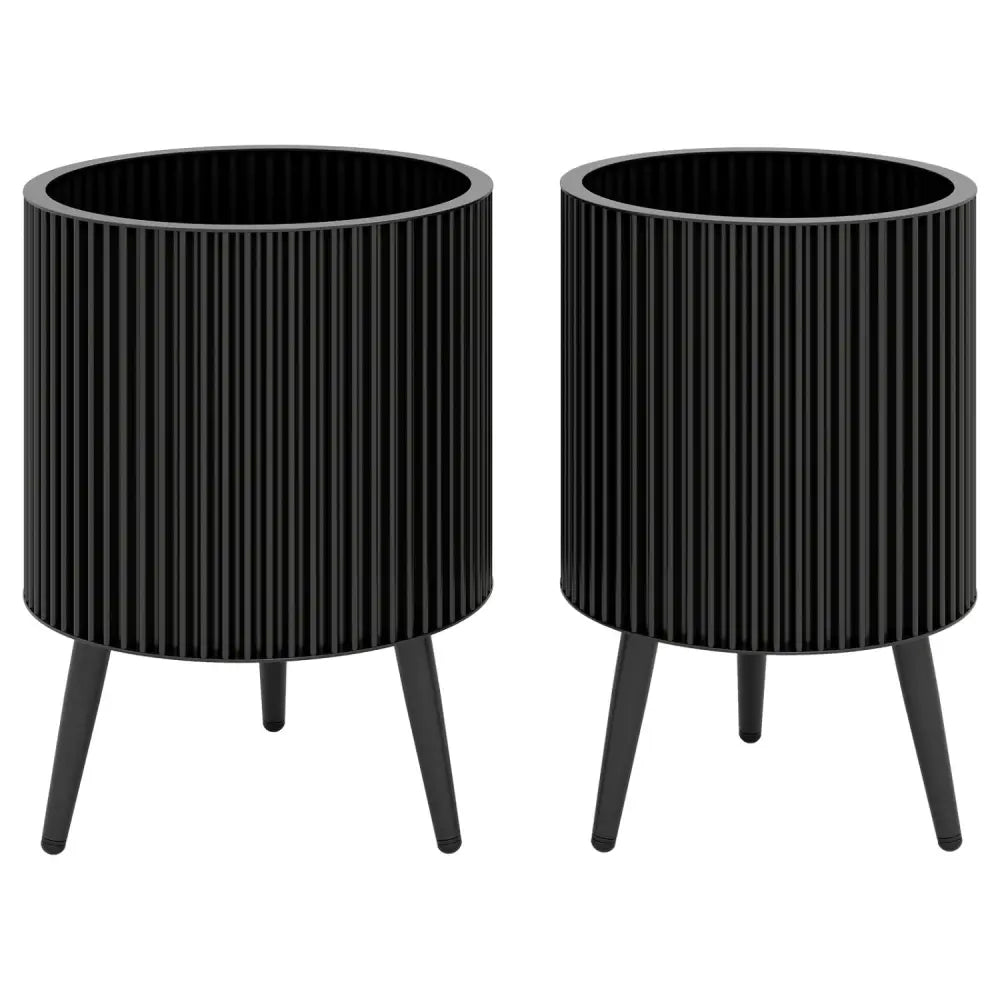 Decorative Flower Pots with Stand and Drainage Holes Set of 2-M - Raised Garden Beds