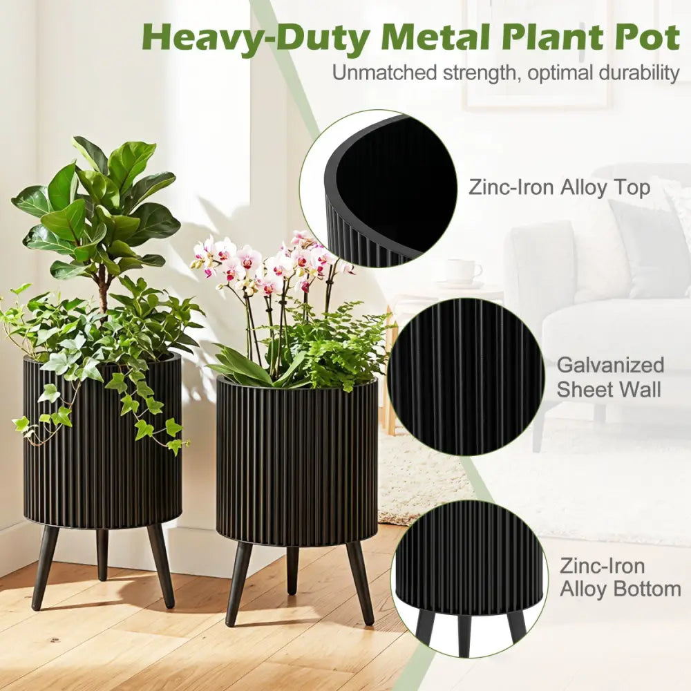 Decorative Flower Pots with Stand and Drainage Holes Set of 2-M - Raised Garden Beds