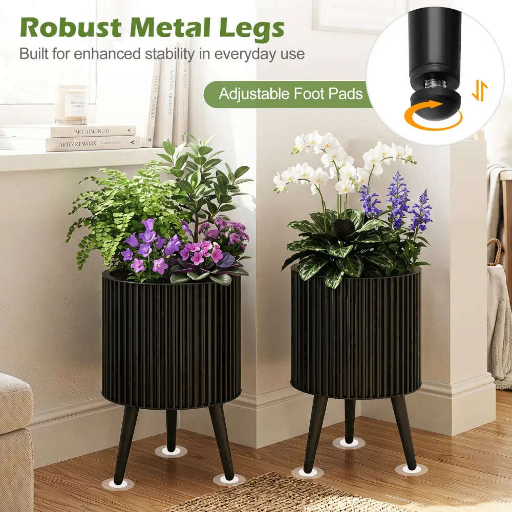 Decorative Flower Pots with Stand and Drainage Holes Set of 2-S - Raised Garden Beds