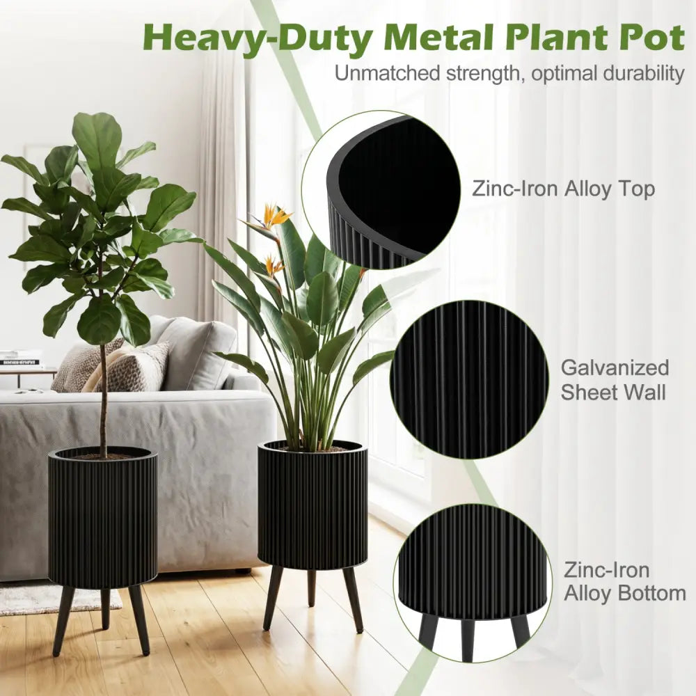 Decorative Flower Pots with Stand and Drainage Holes Set of 2-S - Raised Garden Beds