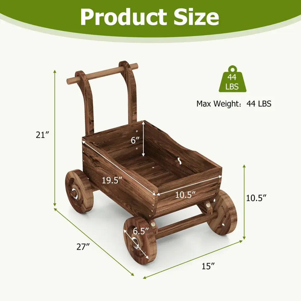 Decorative Wooden Wagon Cart with Handle Wheels and Drainage Hole-Rustic Brown - Rustic Brown - Raised Garden Beds