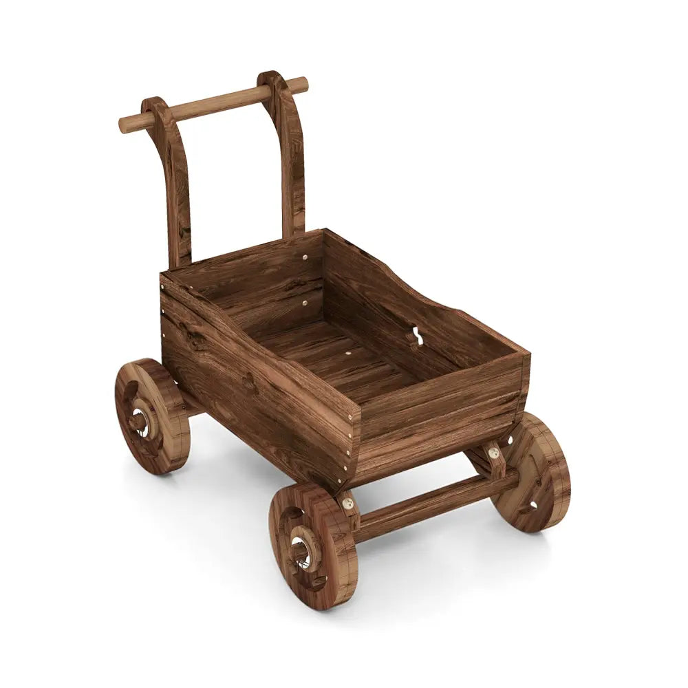 Decorative Wooden Wagon Cart with Handle Wheels and Drainage Hole-Rustic Brown - Rustic Brown - Raised Garden Beds