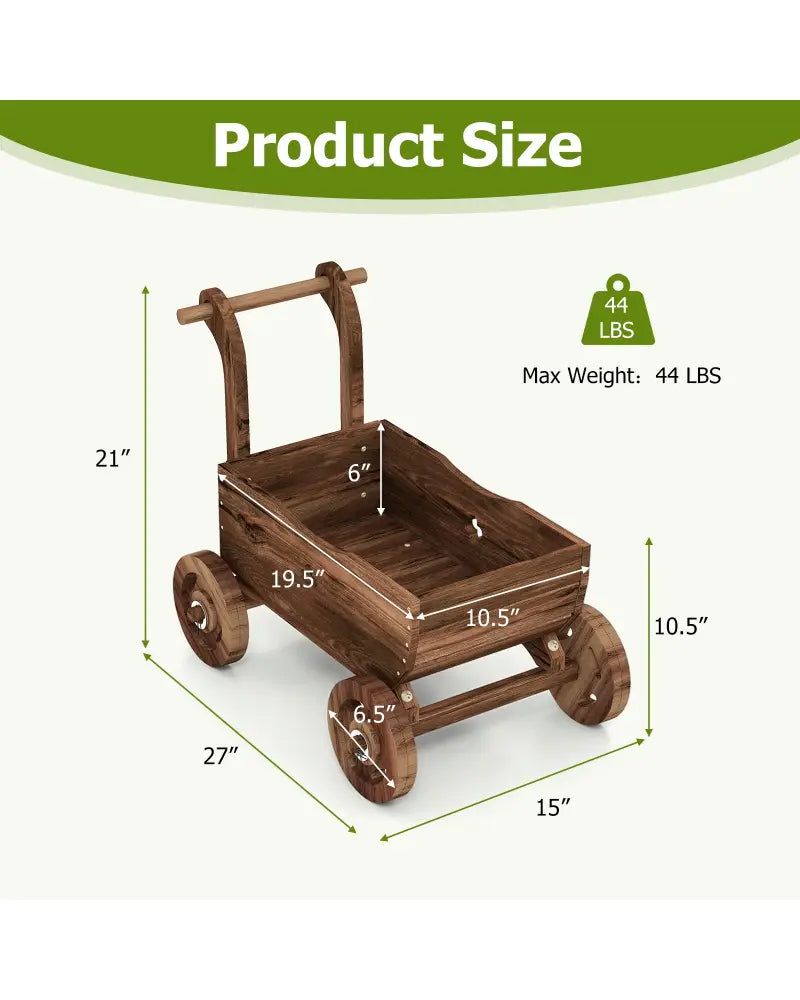 Decorative Wooden Wagon Cart with Handle Wheels and Drainage Hole-Rustic Brown - Rustic Brown - Raised Garden Beds