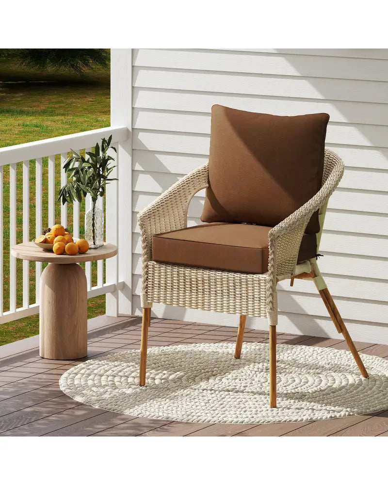 Deep Seat Chair Cushion Pads Set with Rope Belts for Indoor and Outdoor-Brown - Brown - Outdoor Furniture Accessories